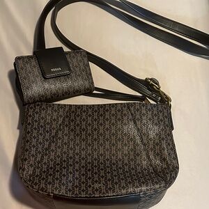 Fossil Brown & Black Patterned Crossbody with Coin Pouch